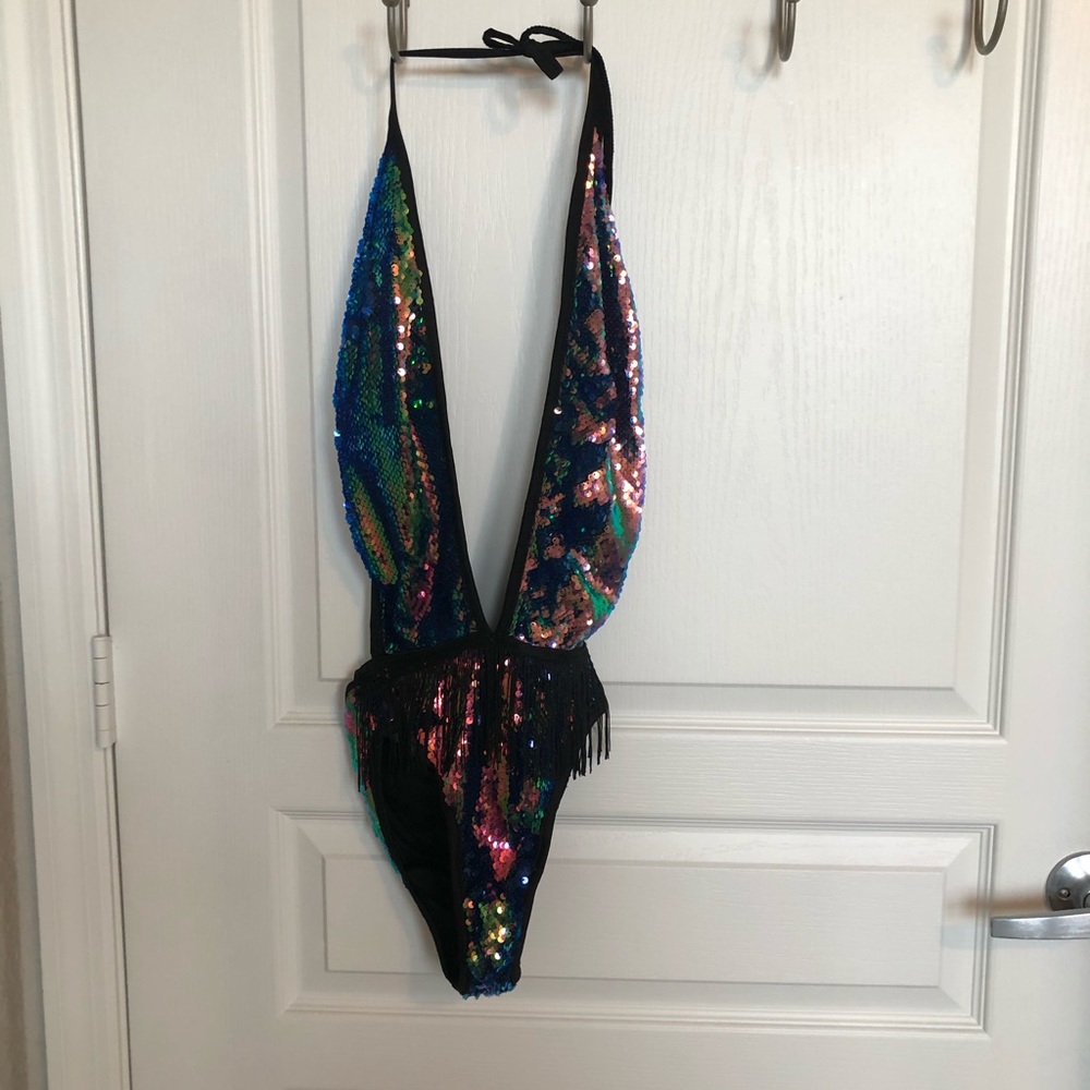Rainbow sequin festival one piece